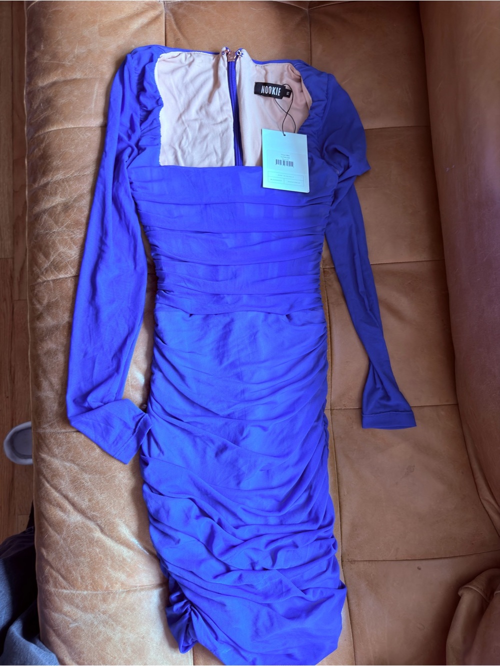 Nookie Cobalt Blue Long Sleeve Ruched Bodycon Dress